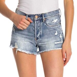 Blank NYC Shorts High-Rise Denim Distressed Button Fly Jeans Raw Hem Size 28